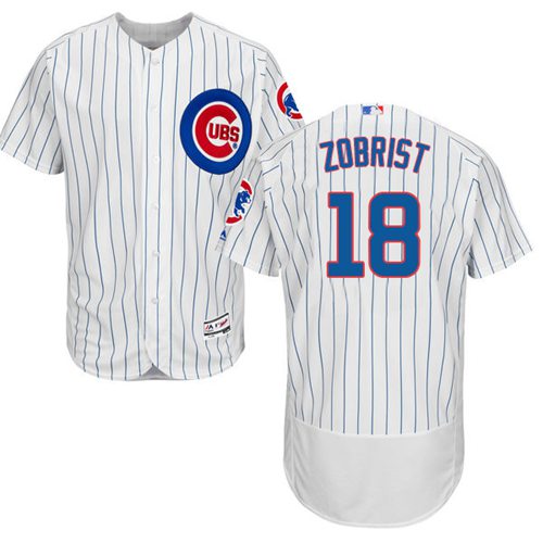 Cubs #18 Ben Zobrist White Flexbase Authentic Collection Stitched MLB Jersey - Click Image to Close